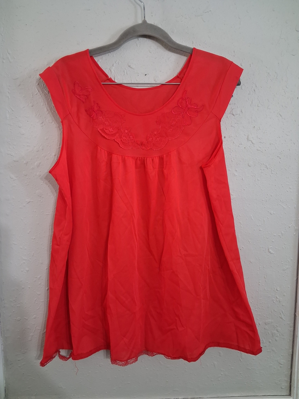 Vintage 70s texsheen Lingerie Top tank nightgown babydoll trapeze red m butterfl